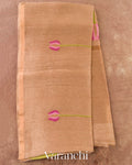 Mocha Brown Lotus Jamdani Pure Silk Linen Handloom Saree — Full Saree