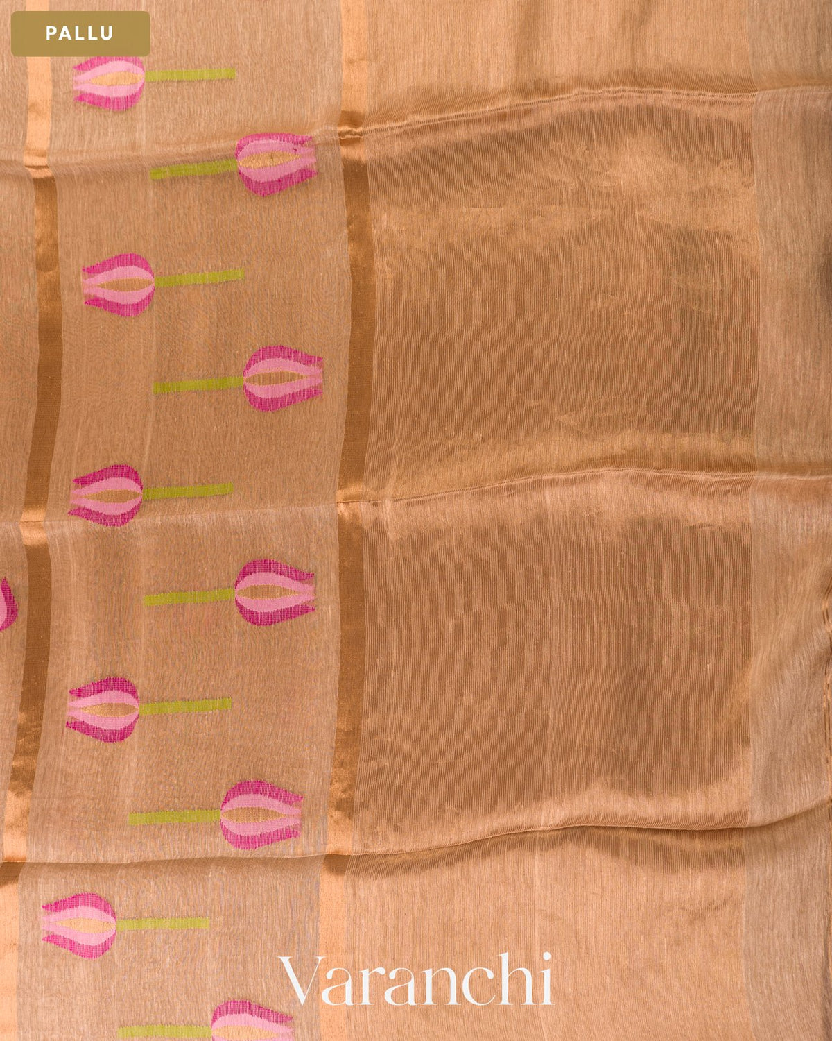 Mocha Brown Lotus Jamdani Pure Silk Linen Handloom Saree — Pallu