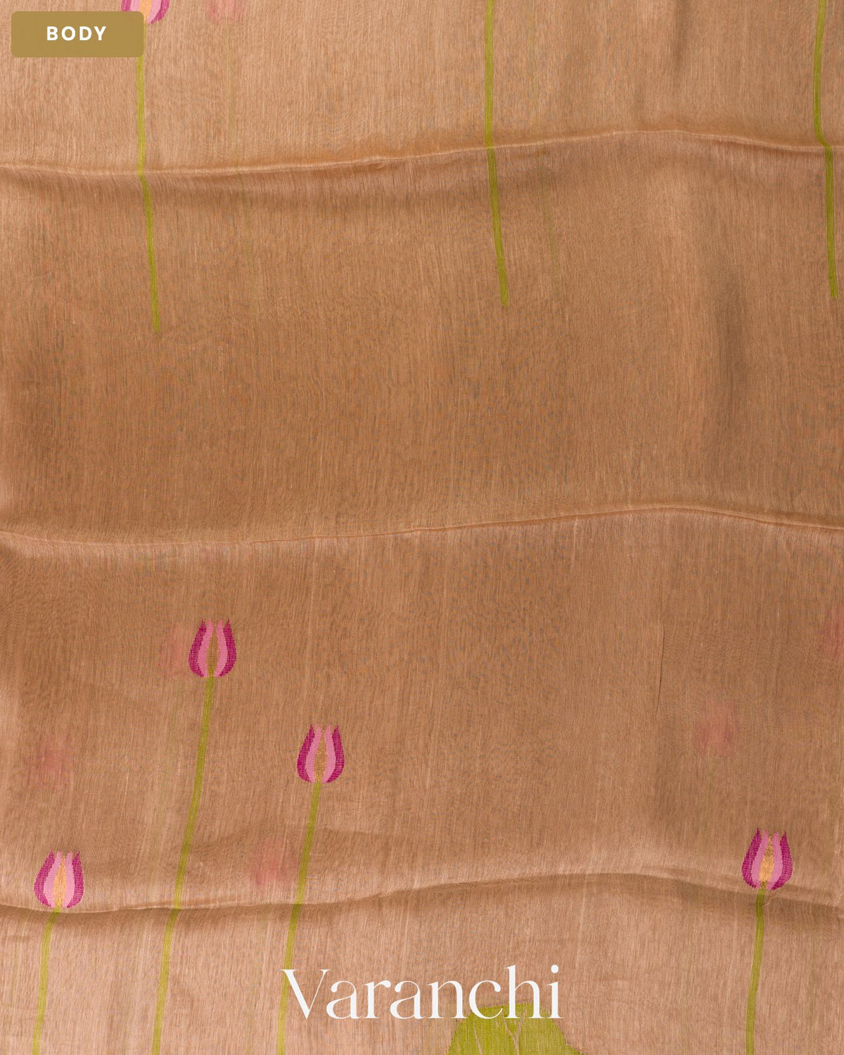 Mocha Brown Lotus Jamdani Pure Silk Linen Handloom Saree — Body