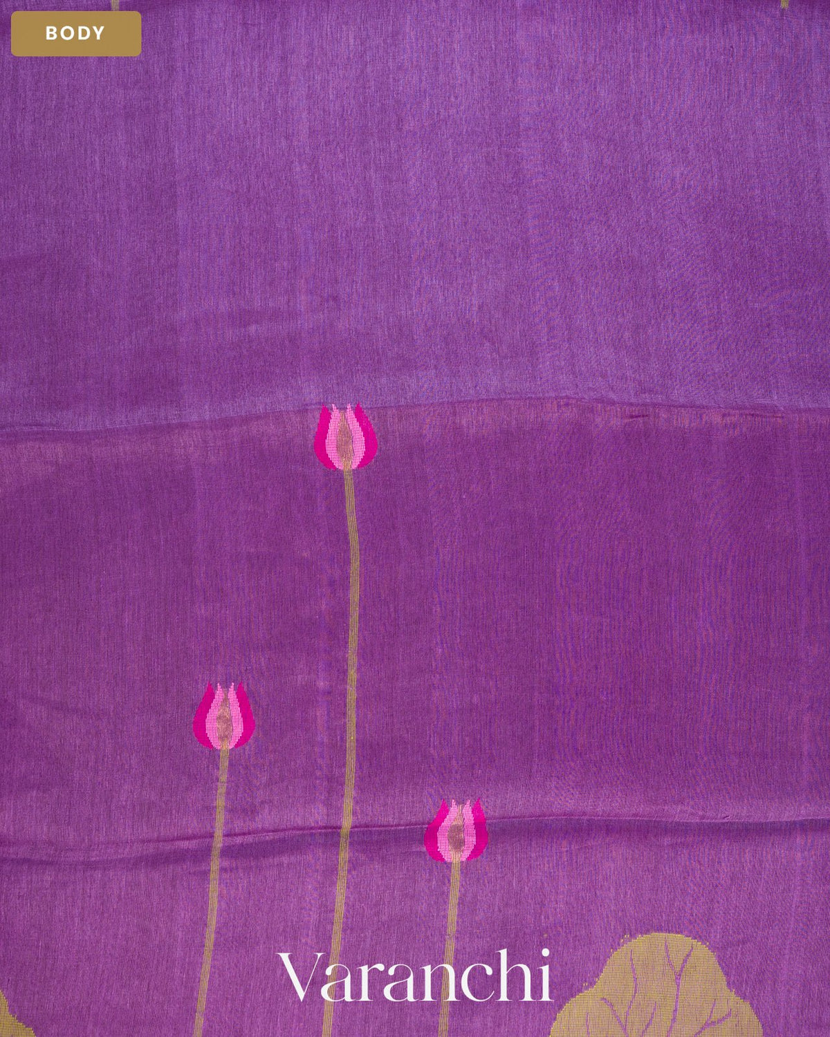 Violet Lotus Jamdani Pure Silk Linen Handloom Saree — Body