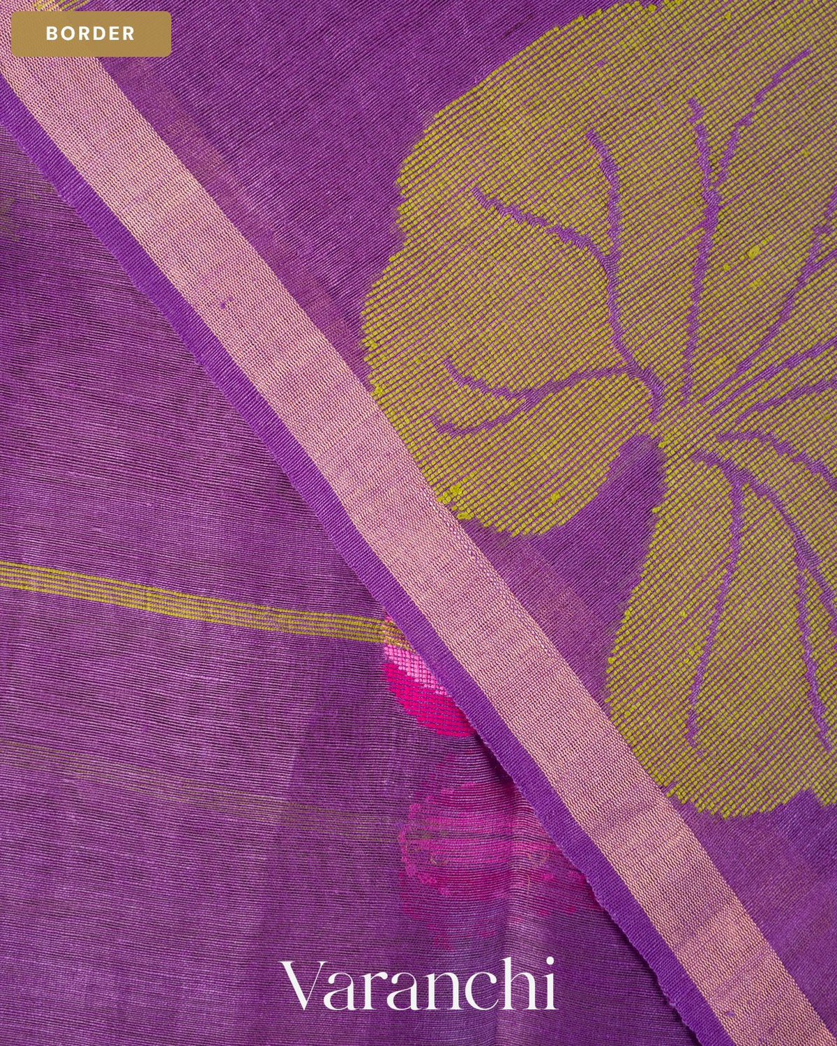 Violet Lotus Jamdani Pure Silk Linen Handloom Saree — Border