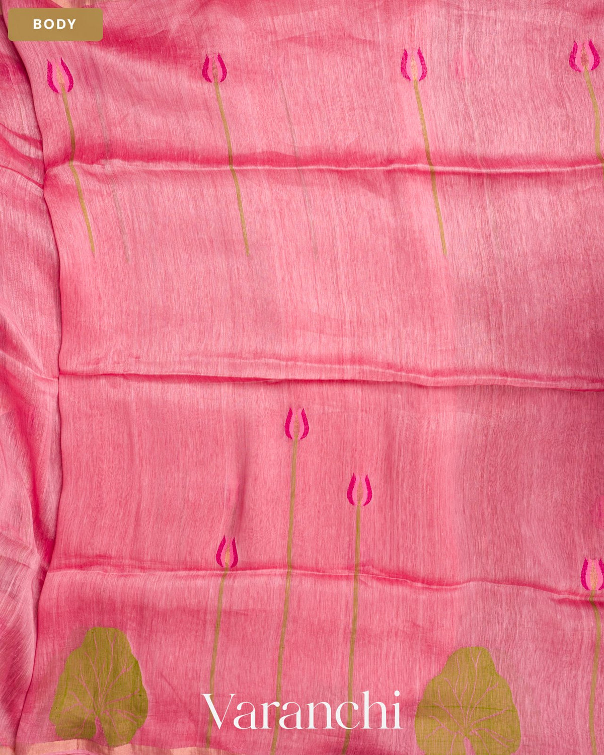 Rose Pink Lotus Jamdani Pure Silk Linen Handloom Saree — Body