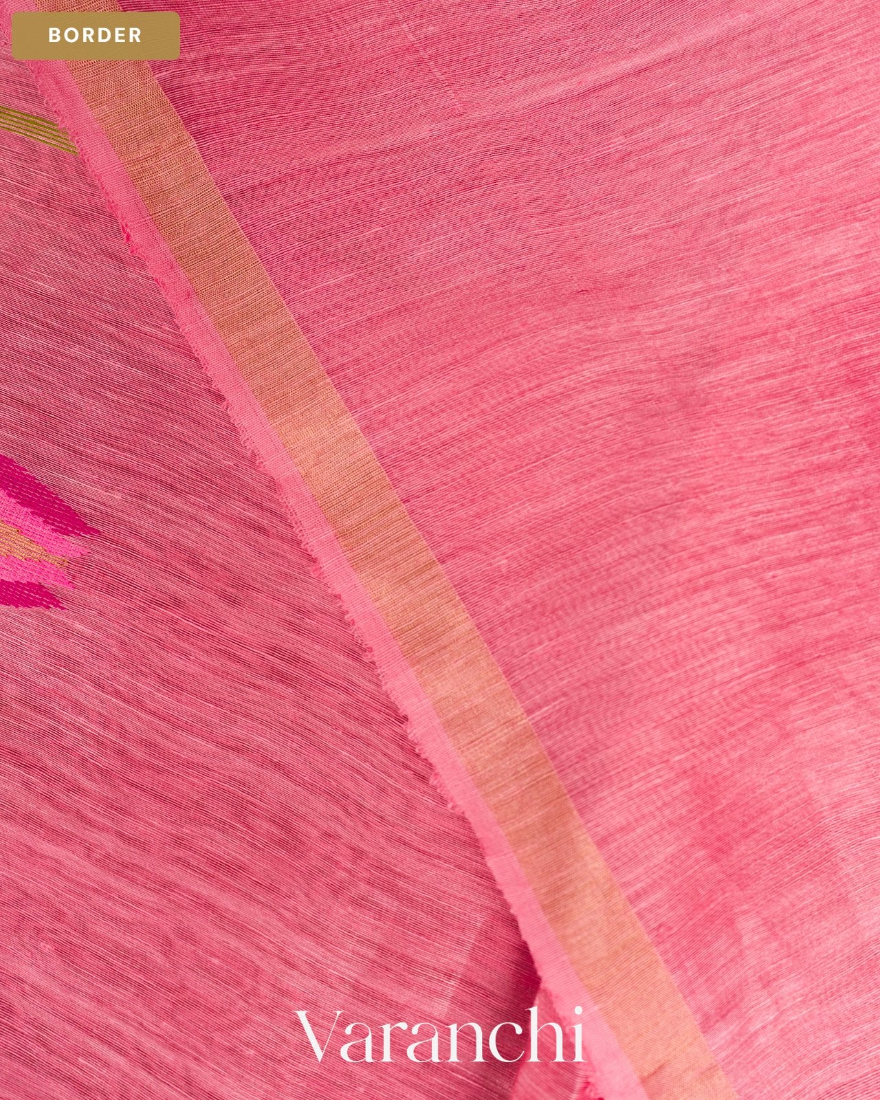 Rose Pink Lotus Jamdani Pure Silk Linen Handloom Saree — Border