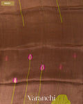 Chocolate Brown Lotus Jamdani Pure Silk Linen Handloom Saree — Body