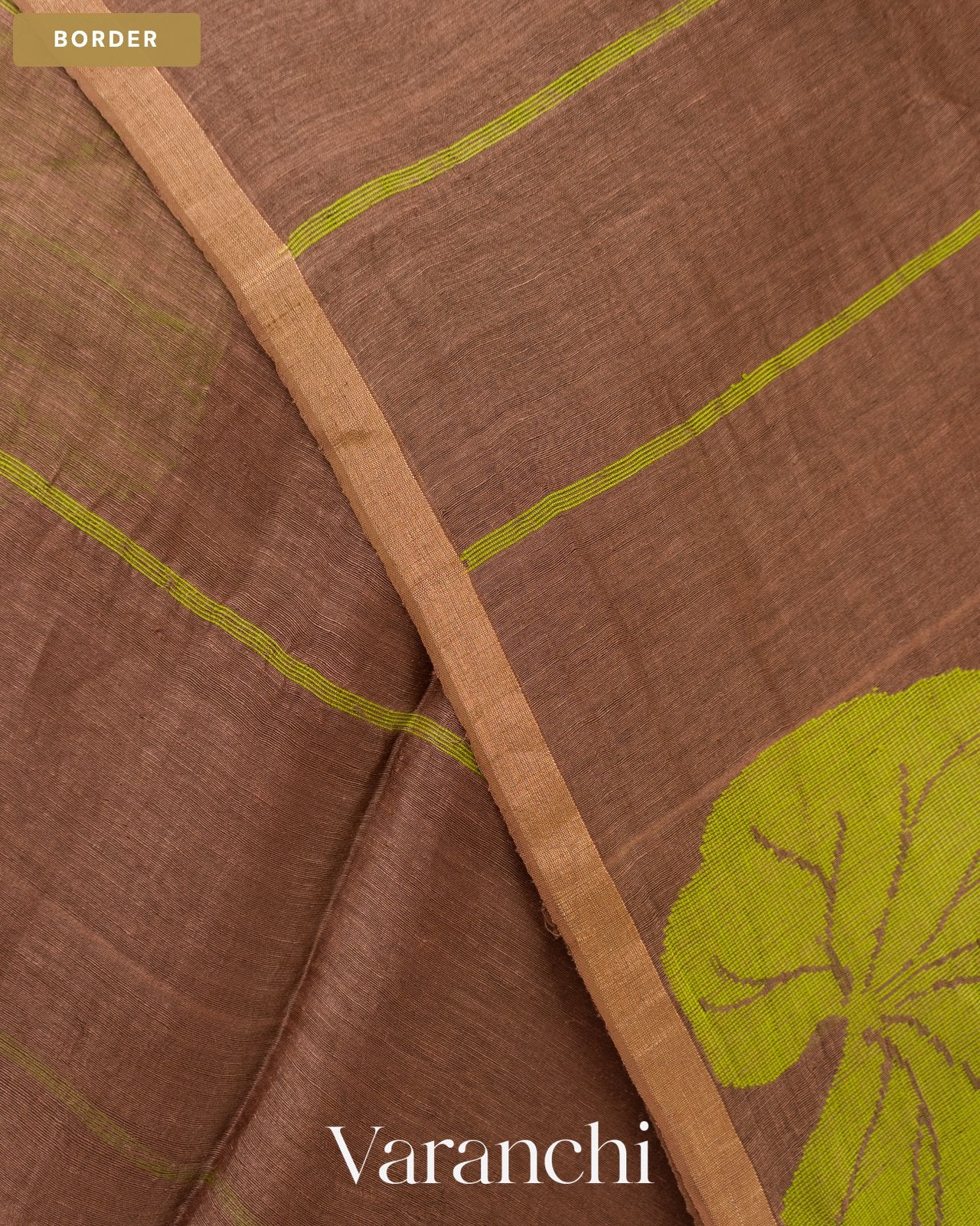 Chocolate Brown Lotus Jamdani Pure Silk Linen Handloom Saree — Border
