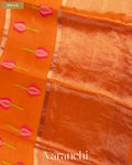 Bright Orange Lotus Jamdani Pure Silk Linen Handloom Saree — Pallu