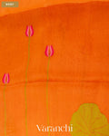 Bright Orange Lotus Jamdani Pure Silk Linen Handloom Saree — Body