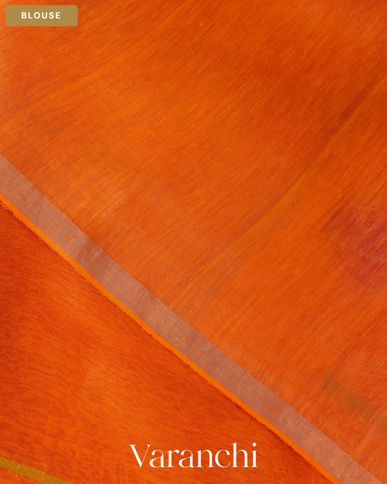 Bright Orange Lotus Jamdani Pure Silk Linen Handloom Saree — Blouse