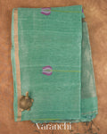 Sea Blue Lotus Jamdani Pure Silk Linen Handloom Saree — Full Saree