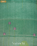 Sea Blue Lotus Jamdani Pure Silk Linen Handloom Saree — Body