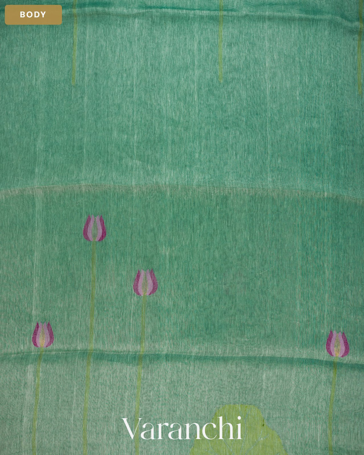 Sea Blue Lotus Jamdani Pure Silk Linen Handloom Saree — Body
