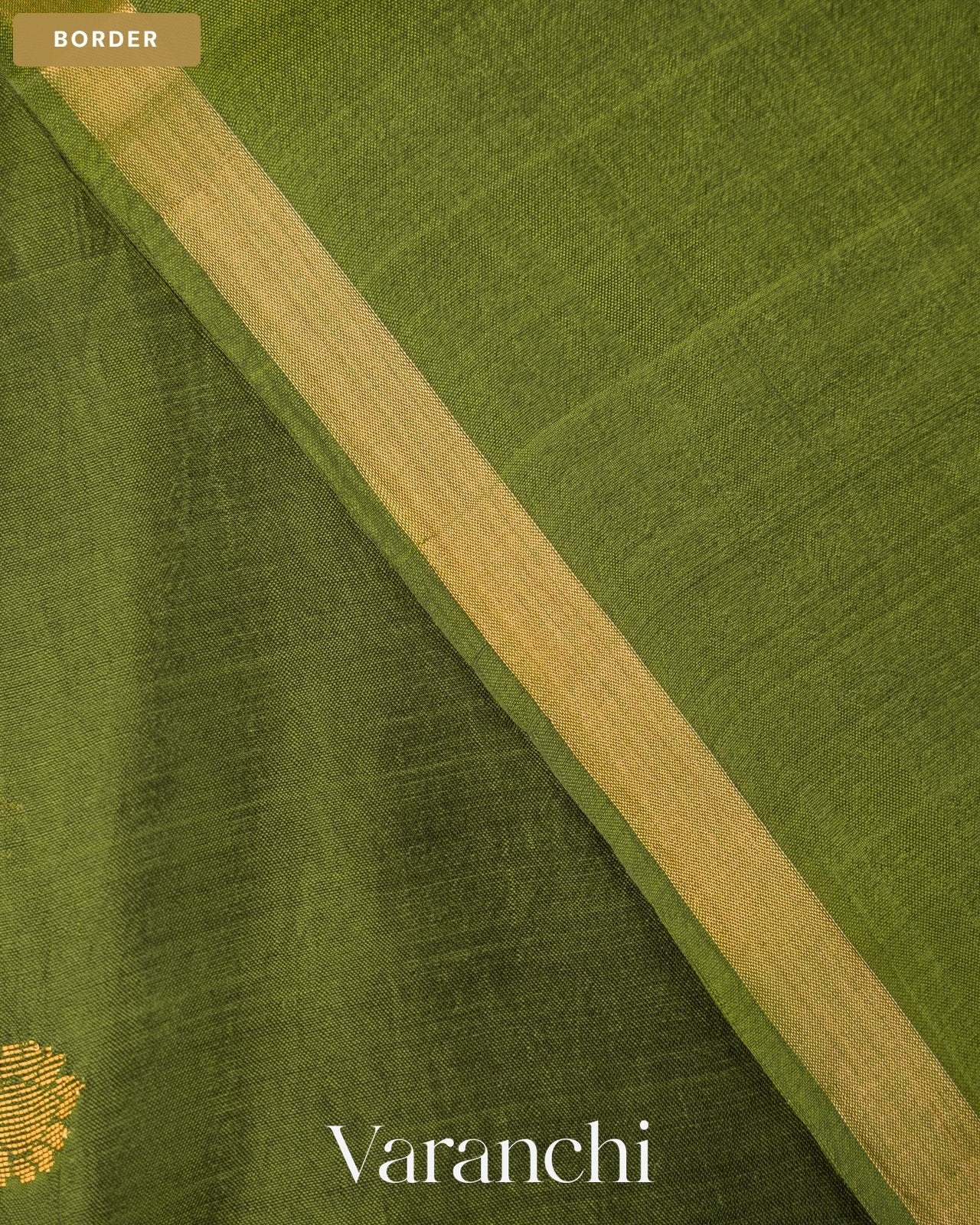 Leafy Green Jamdani Pure Mulberry Silk Handloom Saree — Border