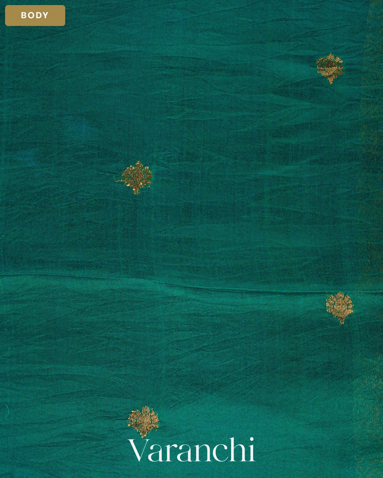 Peacock Blue Jamdani Pure Mulberry Silk Handloom Saree — Body
