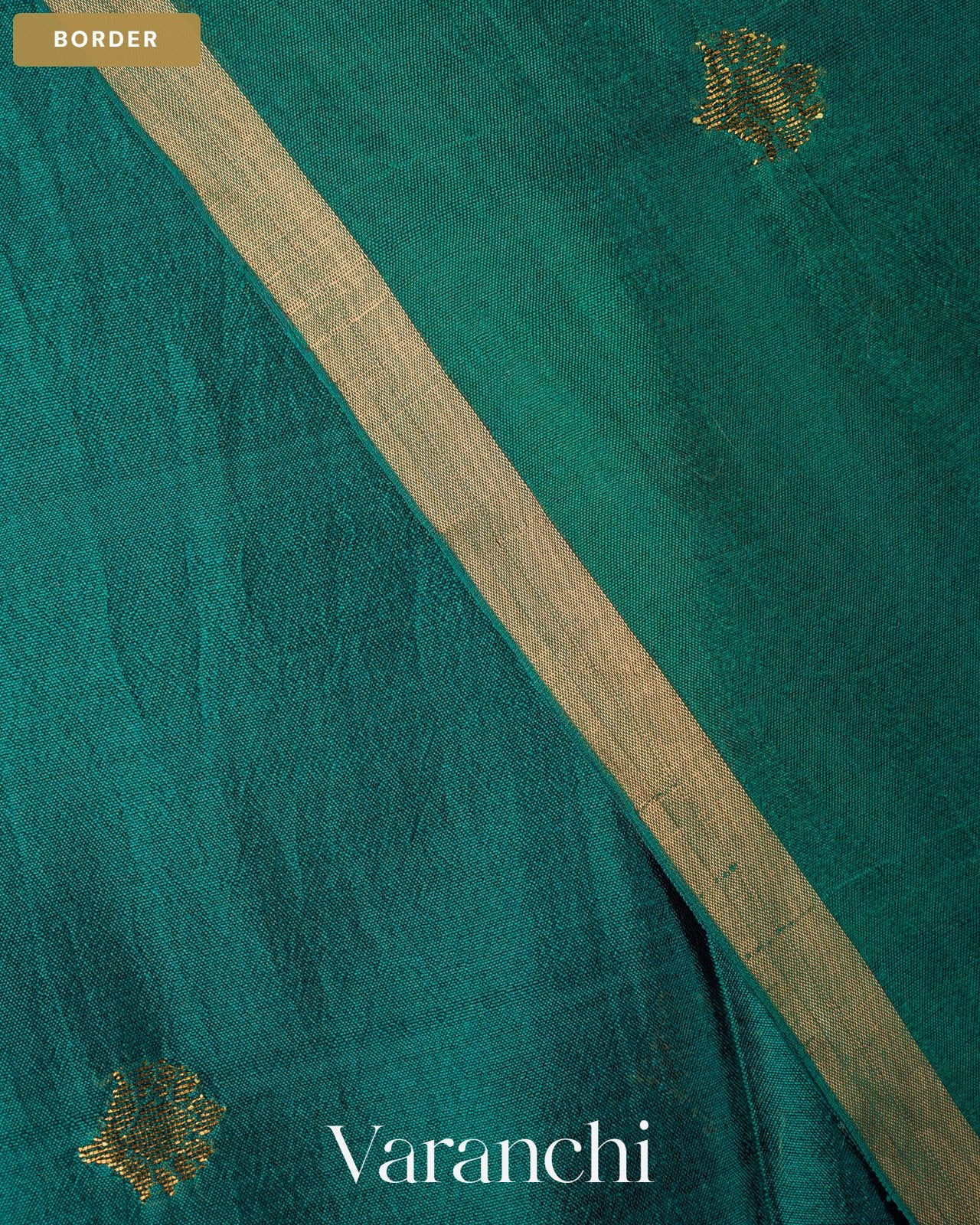 Peacock Blue Jamdani Pure Mulberry Silk Handloom Saree — Border