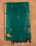 Peacock Blue Jamdani Pure Mulberry Silk Handloom Saree — Full Saree