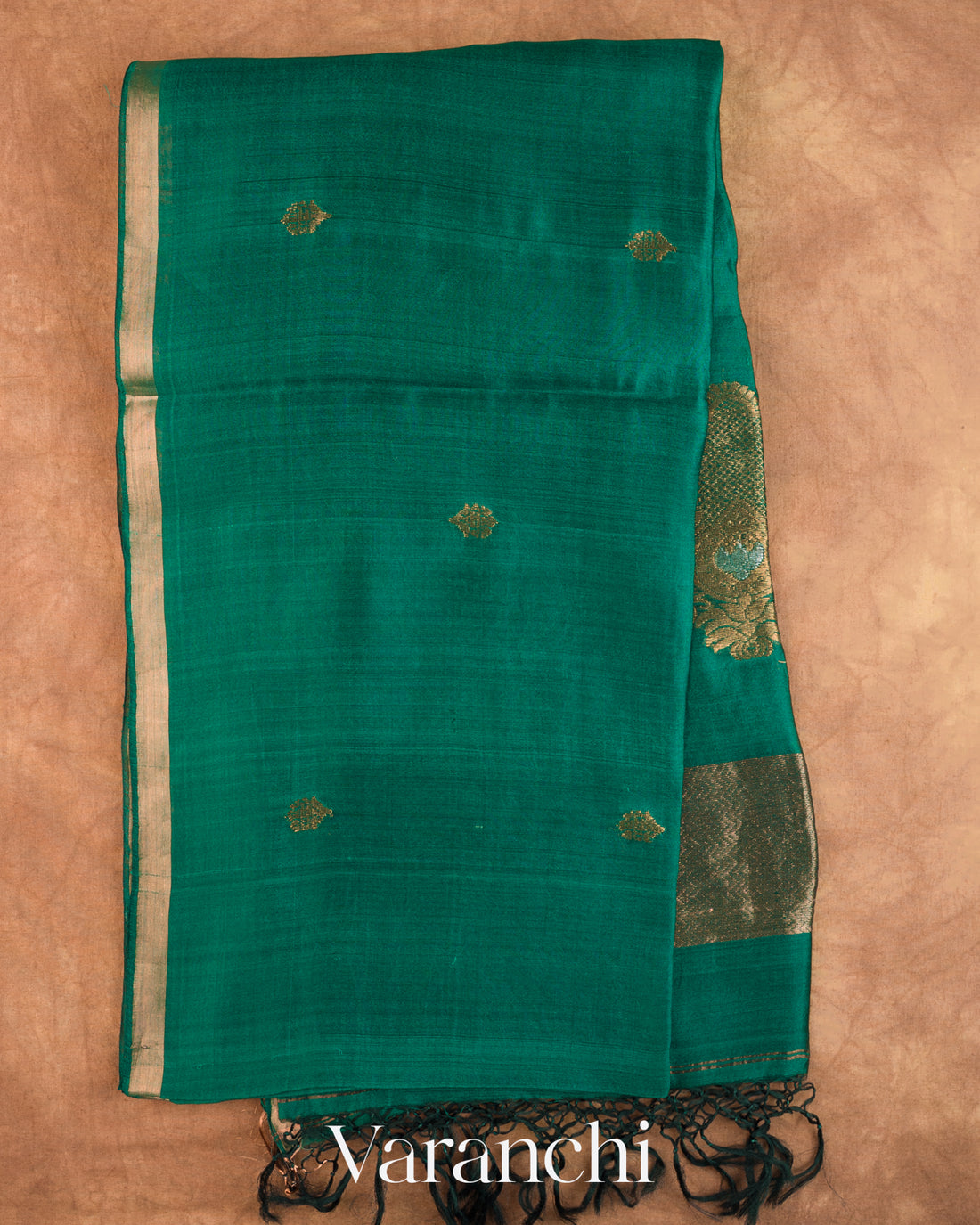 Aqua Green Jamdani Pure Mulberry Silk Handloom Saree — Full Saree