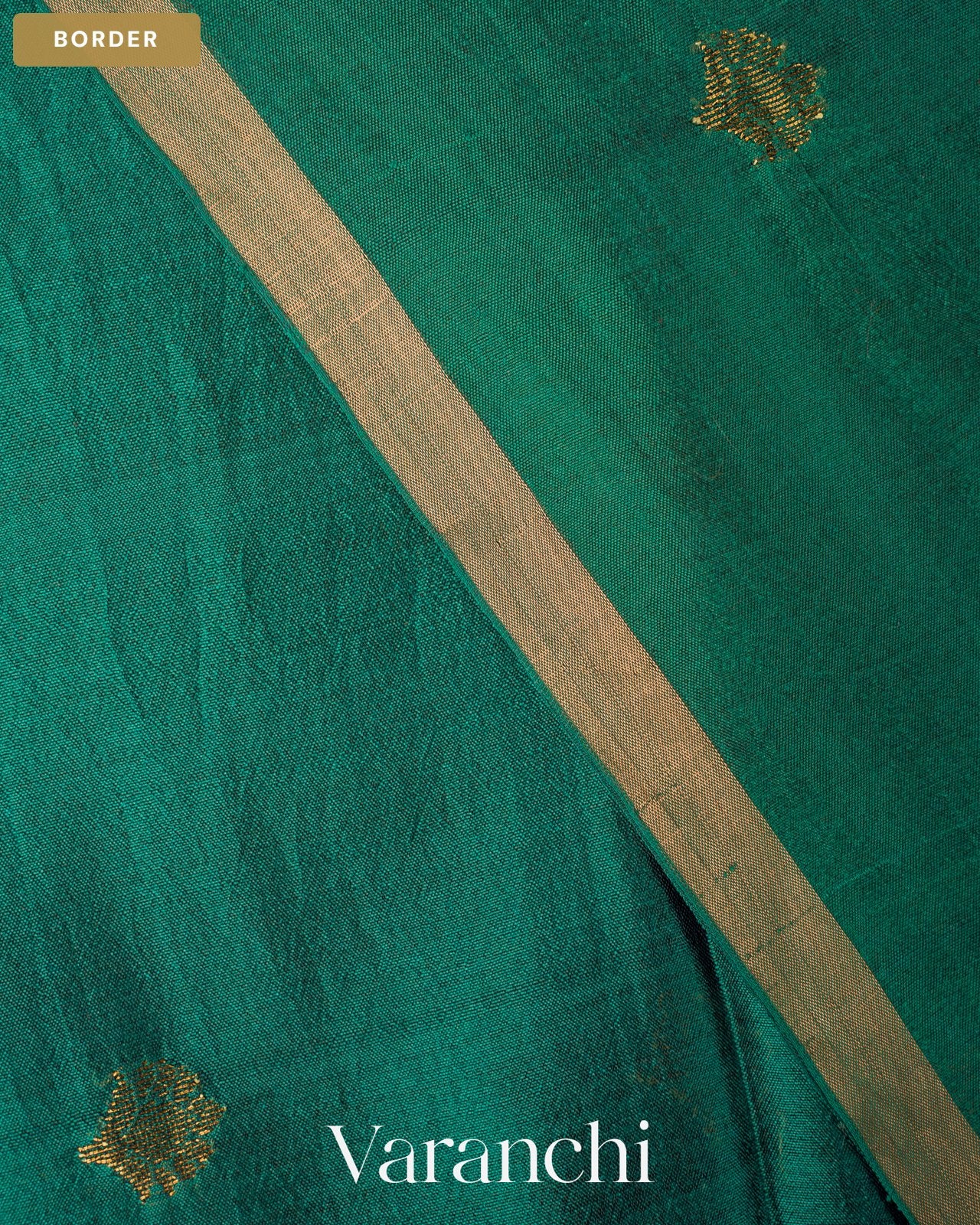 Aqua Green Jamdani Pure Mulberry Silk Handloom Saree — Border