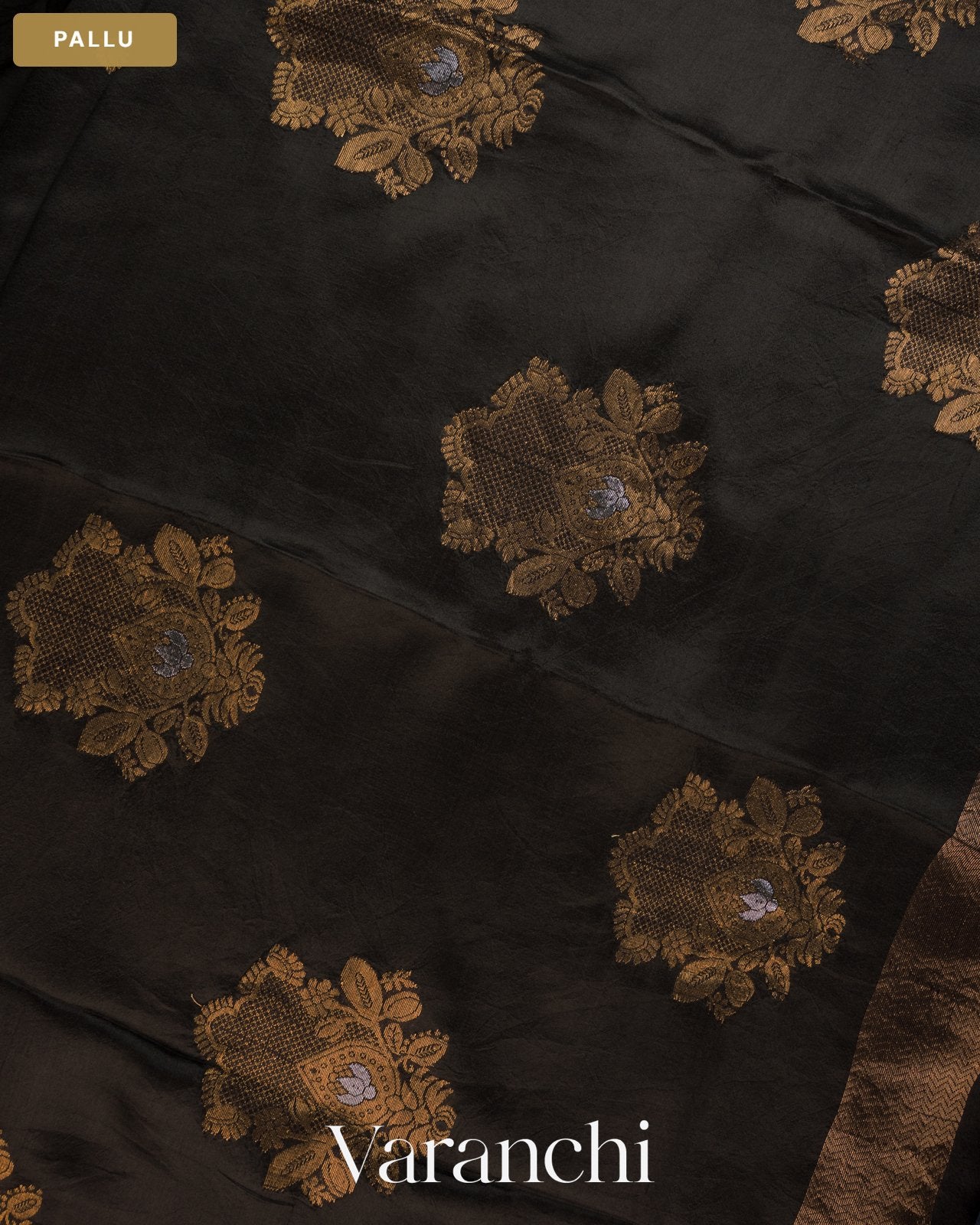 Black Jamdani Pure Mulberry Silk Handloom Saree — Pallu