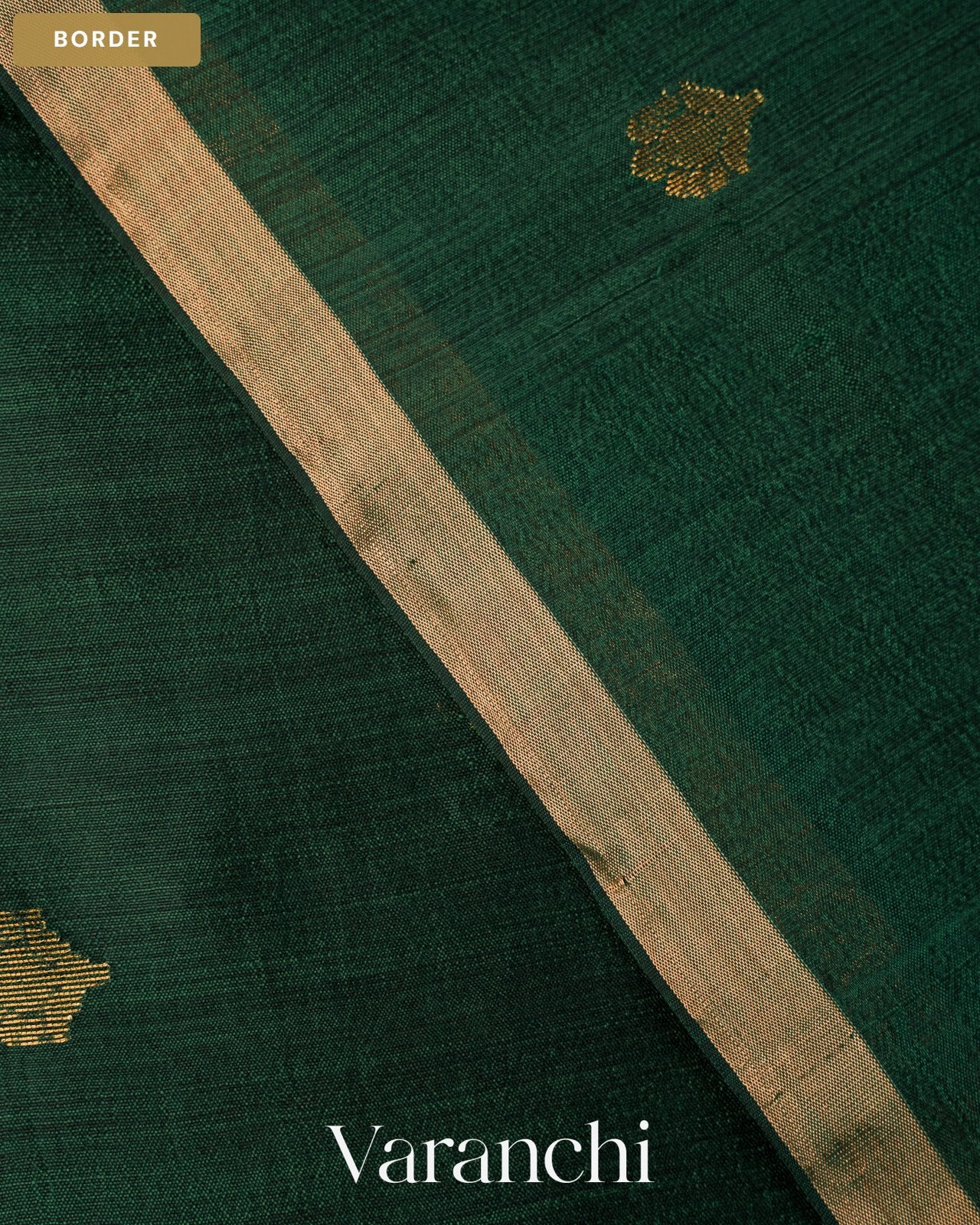 Dark Green Jamdani Pure Mulberry Silk Handloom Saree — Border