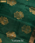 Dark Green Jamdani Pure Mulberry Silk Handloom Saree — Pallu