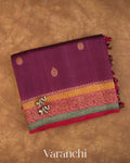 Wine Purple Pure Kora Silk Handloom Saree — Folded