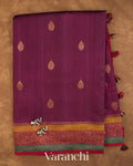 Wine Purple Pure Kora Silk Handloom Saree — Full Saree