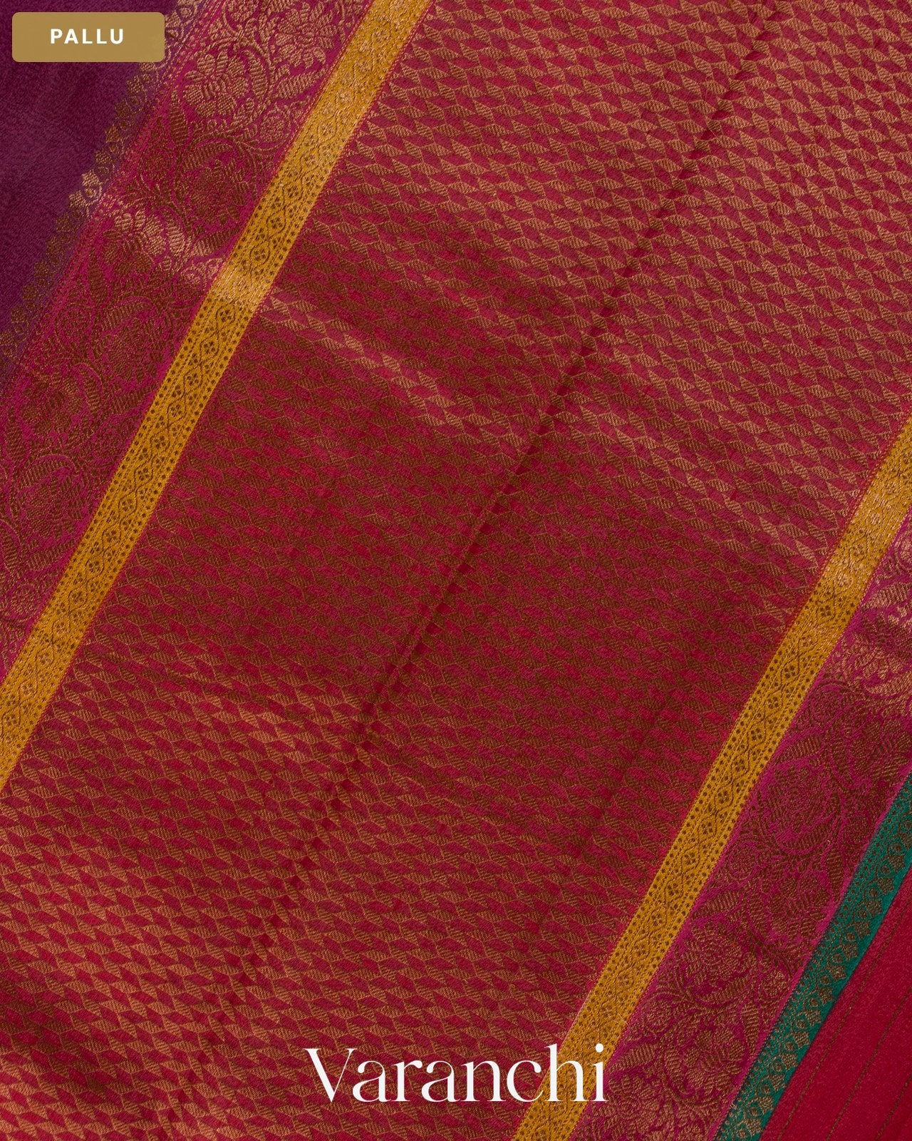 Wine Purple Pure Kora Silk Handloom Saree — Pallu