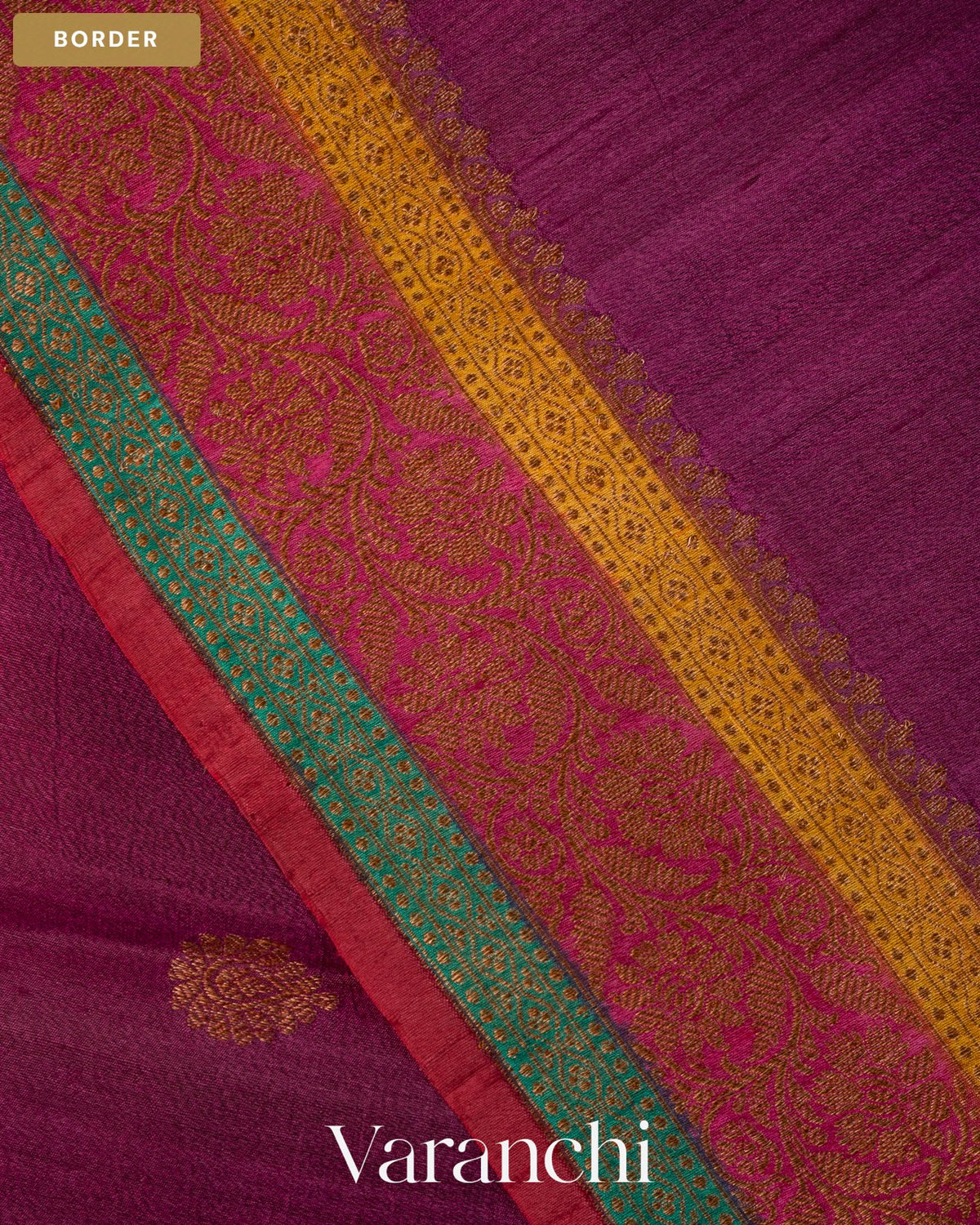 Wine Purple Pure Kora Silk Handloom Saree — Border