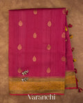 Rasberry Pink Pure Kora Silk Saree — Full Saree