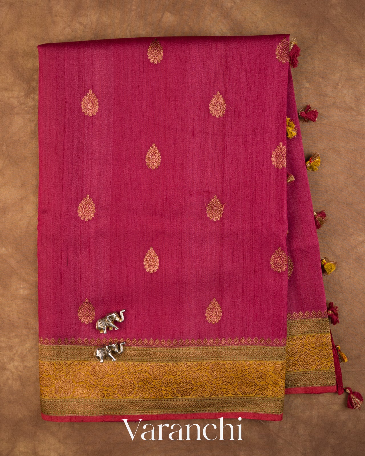 Rasberry Pink Pure Kora Silk Saree — Full Saree