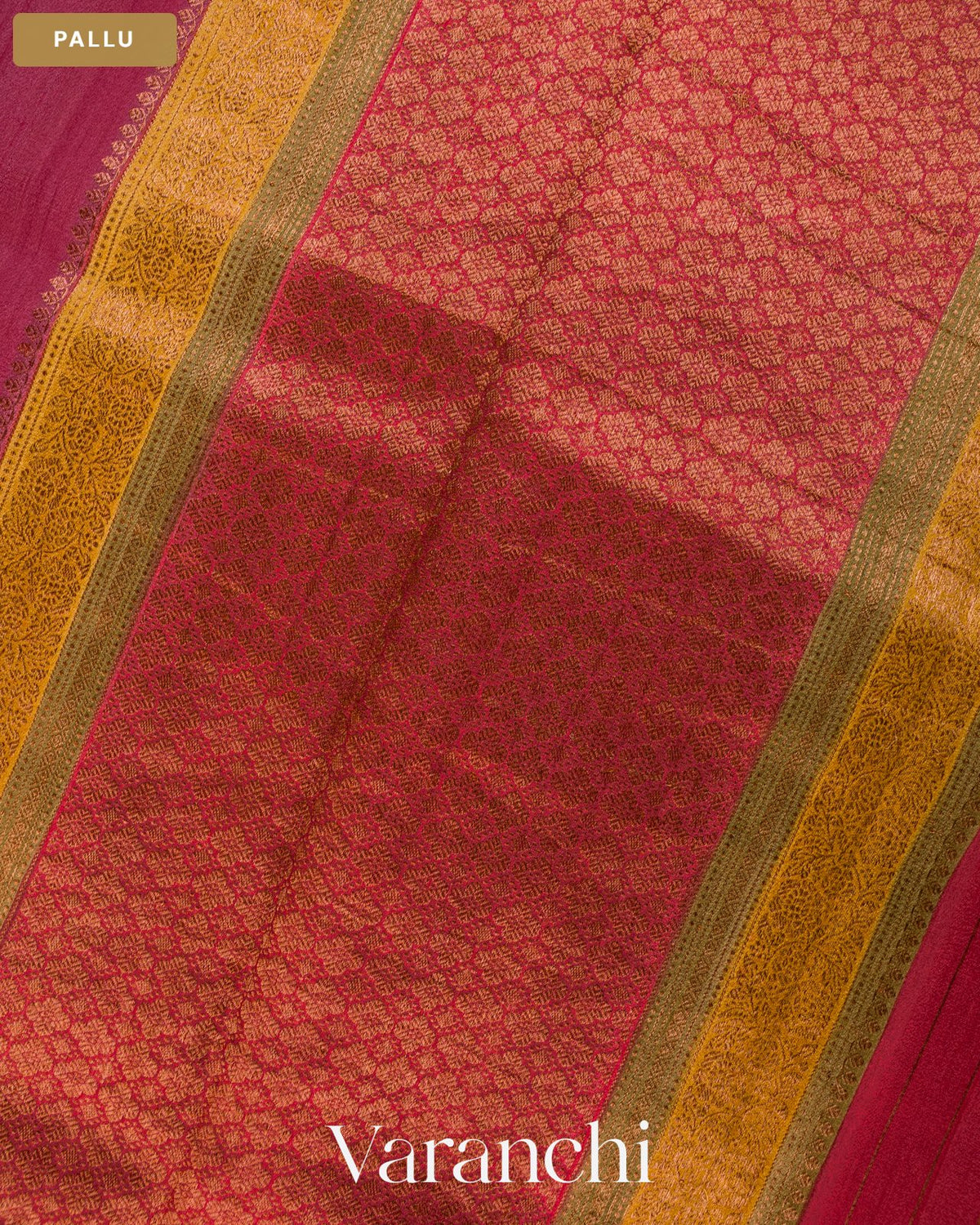 Rasberry Pink Pure Kora Silk Saree — Pallu