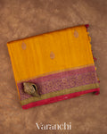 Turmeric Yellow Pure Kora Silk Saree — Folded