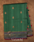 Bottle Green Pure Kora Silk Saree — Full Saree