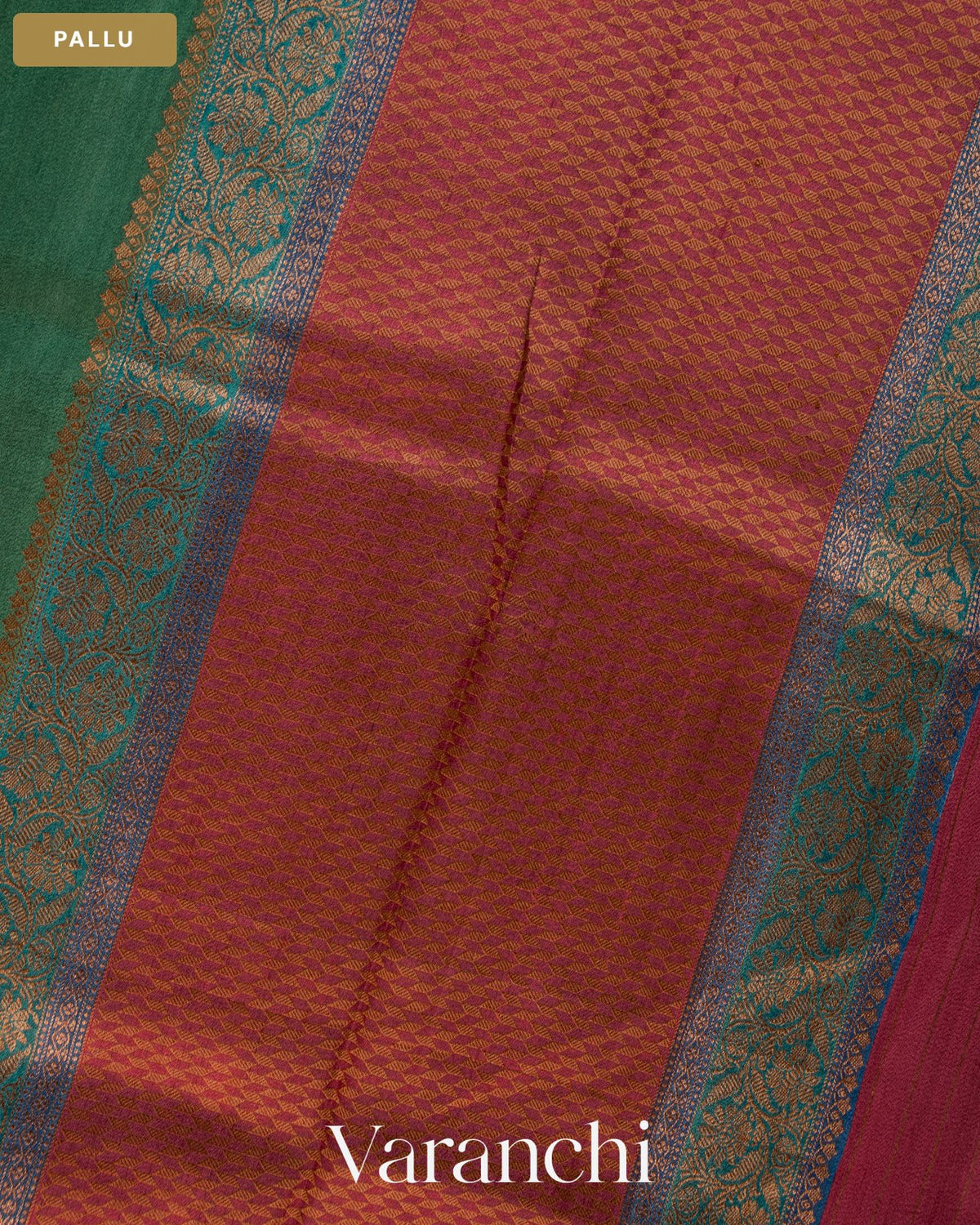 Bottle Green Pure Kora Silk Saree — Pallu