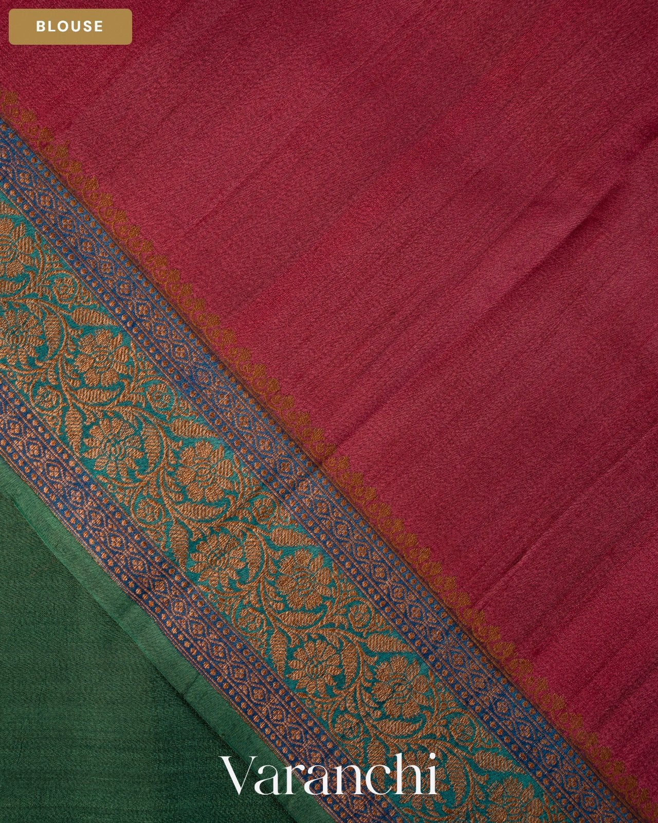 Bottle Green Pure Kora Silk Saree — Blouse