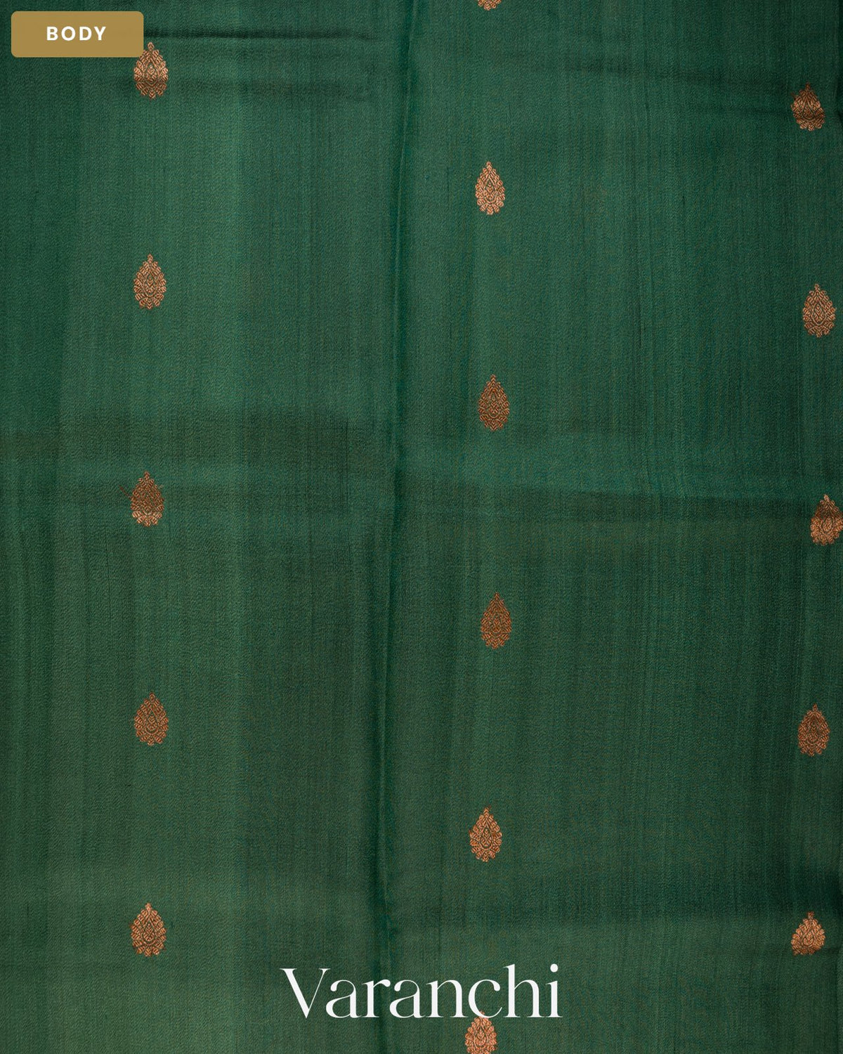 Bottle Green Pure Kora Silk Saree — Body