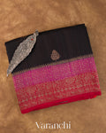 Jet Black Pure Raw Silk Handloom Saree — Folded