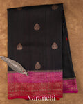 Jet Black Pure Raw Silk Handloom Saree — Full Saree