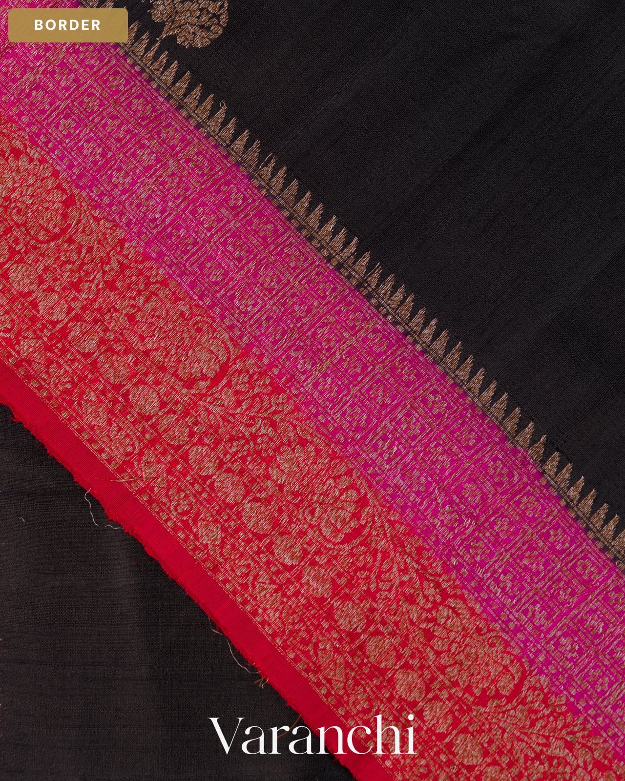Jet Black Pure Raw Silk Handloom Saree — Border