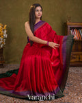 Crimson Red Pure Raw Silk Handloom Saree — Draped