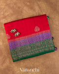 Crimson Red Pure Raw Silk Handloom Saree — Folded
