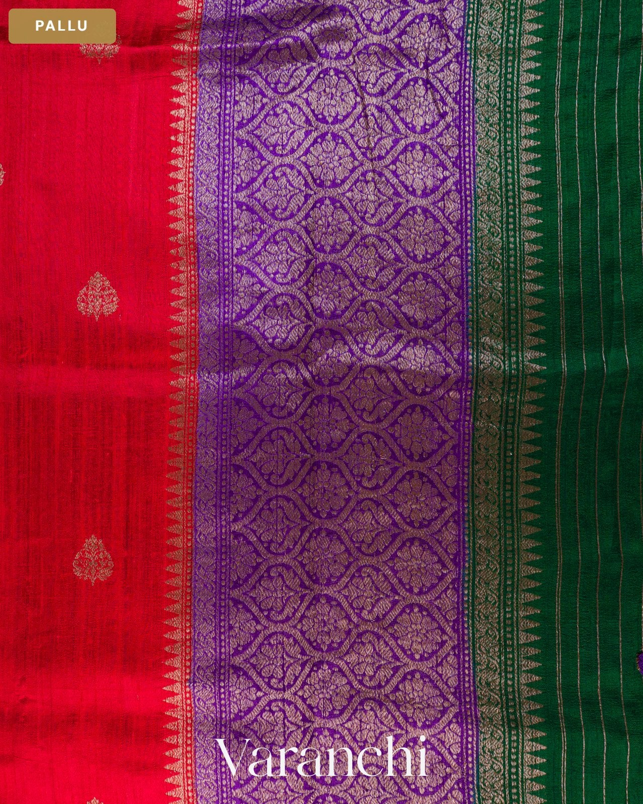 Crimson Red Pure Raw Silk Handloom Saree — Pallu