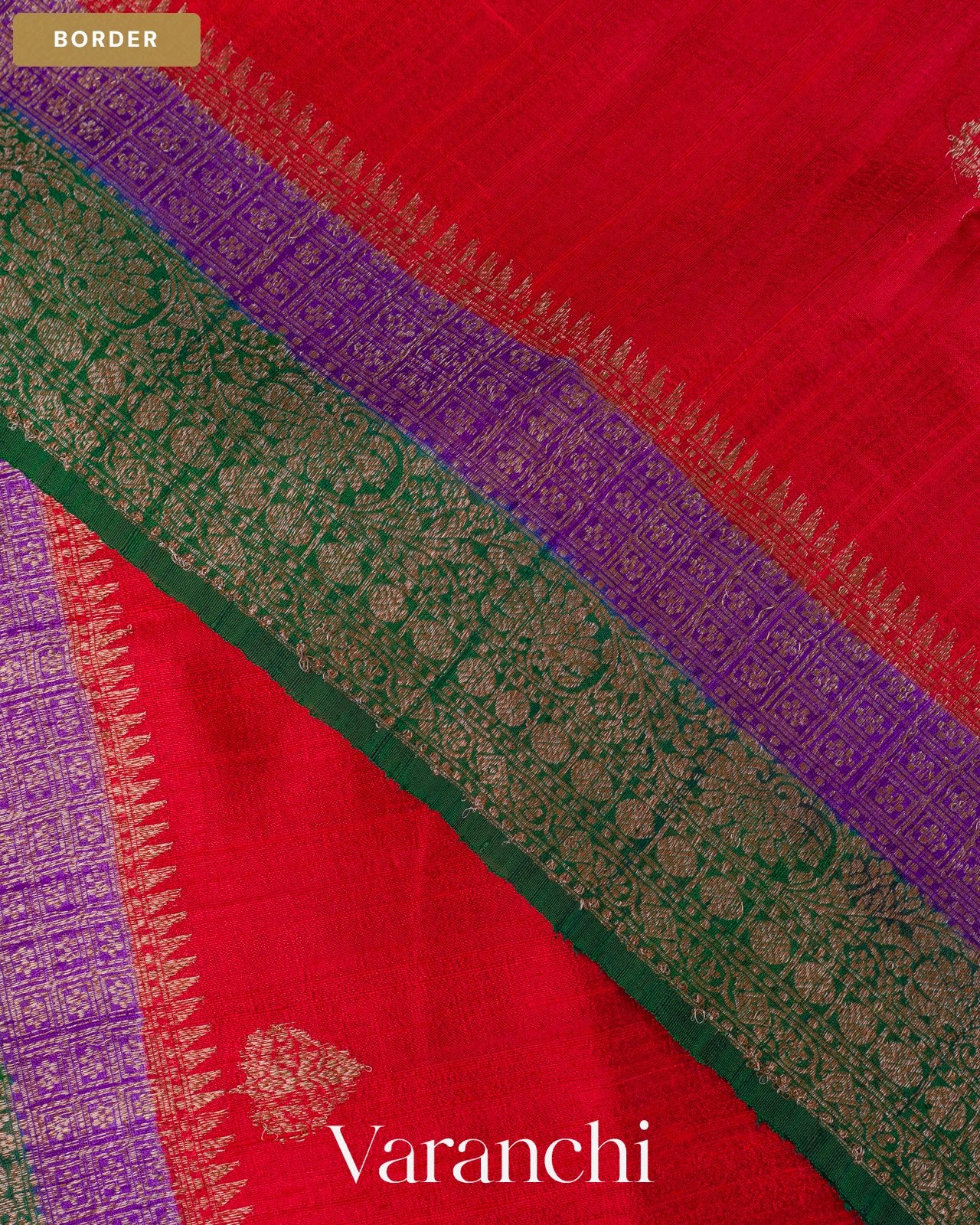 Crimson Red Pure Raw Silk Handloom Saree — Border