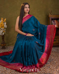 Royal Blue Pure Raw Silk Handloom Saree — Draped