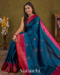 Royal Blue Pure Raw Silk Handloom Saree — Draped