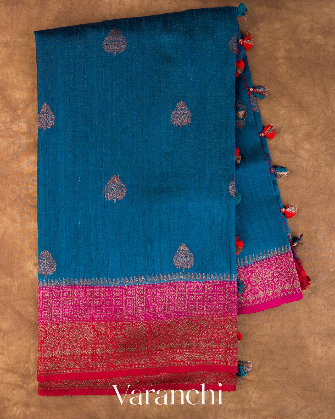 Royal Blue Pure Raw Silk Handloom Saree — Full Saree