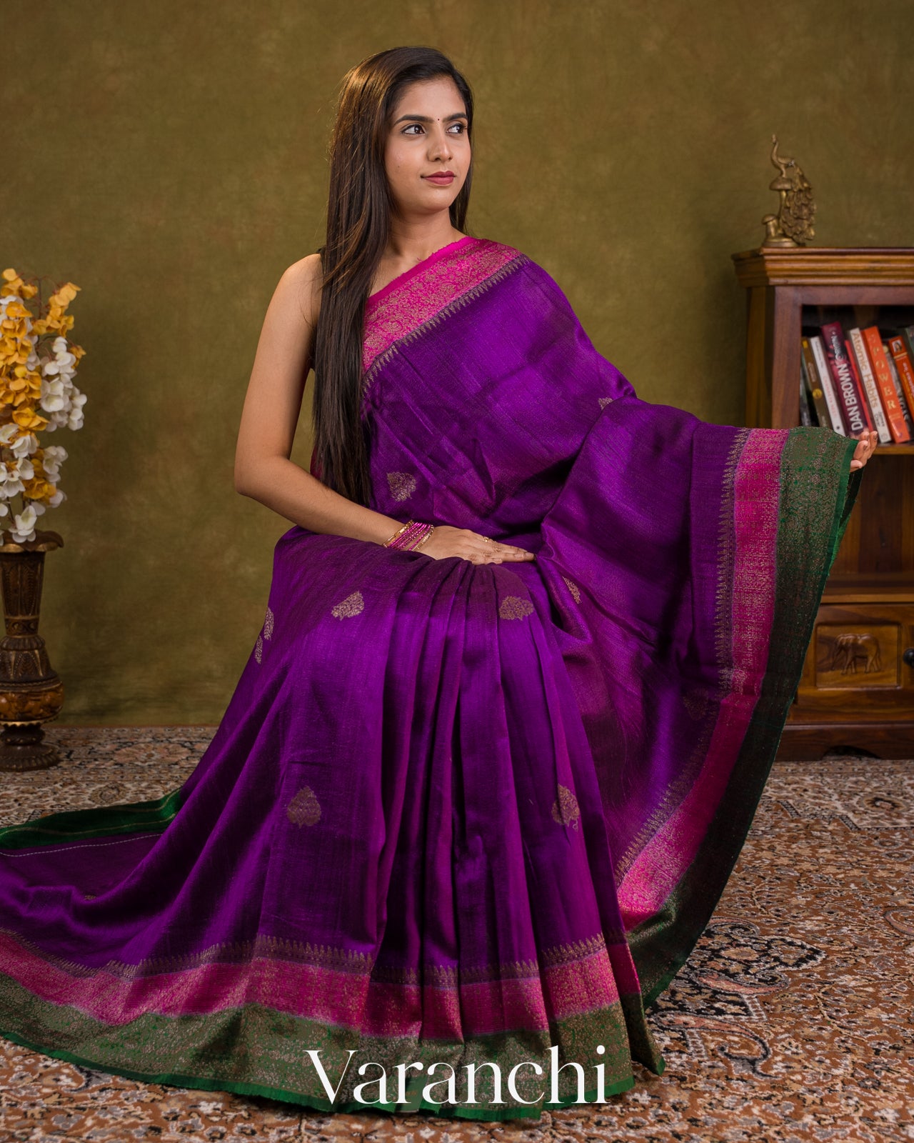 Royal Purple Pure Raw Silk Handloom Saree — Draped