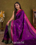 Royal Purple Pure Raw Silk Handloom Saree — Draped
