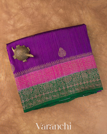 Royal Purple Pure Raw Silk Handloom Saree — Folded