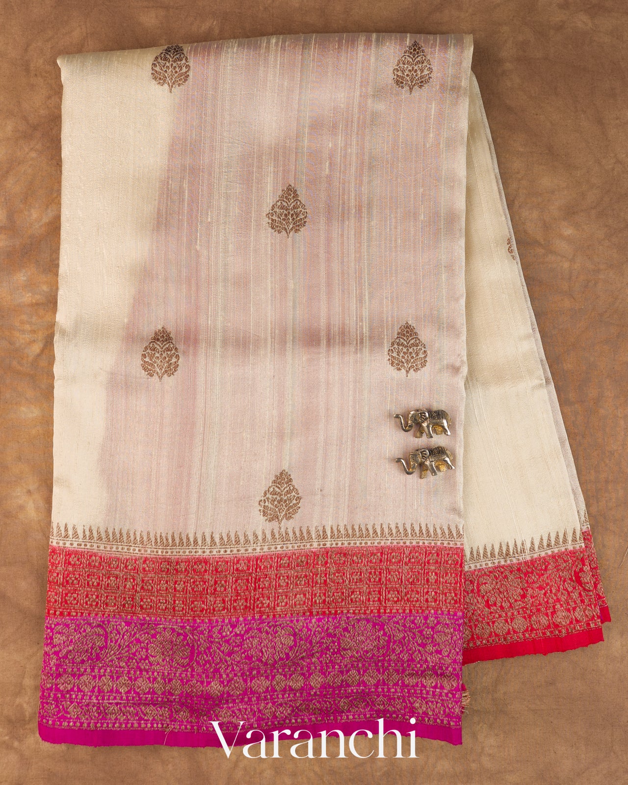 Off White Pure Raw Silk Handloom Saree — Full Saree